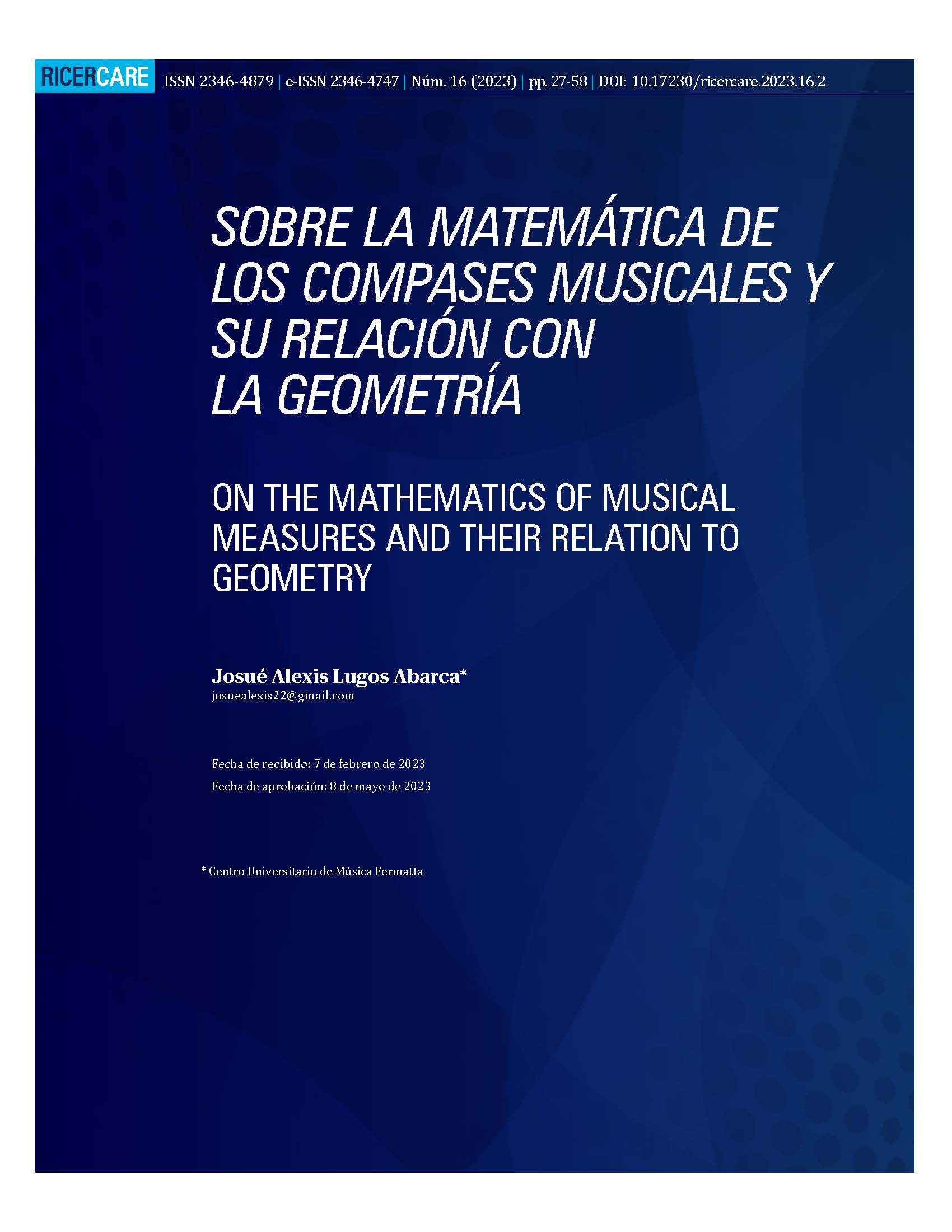 Portada de Sobre la matemática de los compases musicales y su relación con la geometría